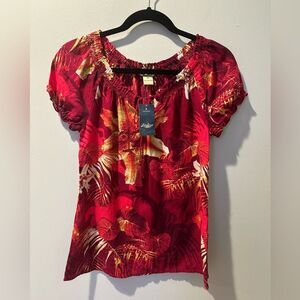 Lucky Brand Floral Tropical Print Top Blouse Size XS Extra Smalll
